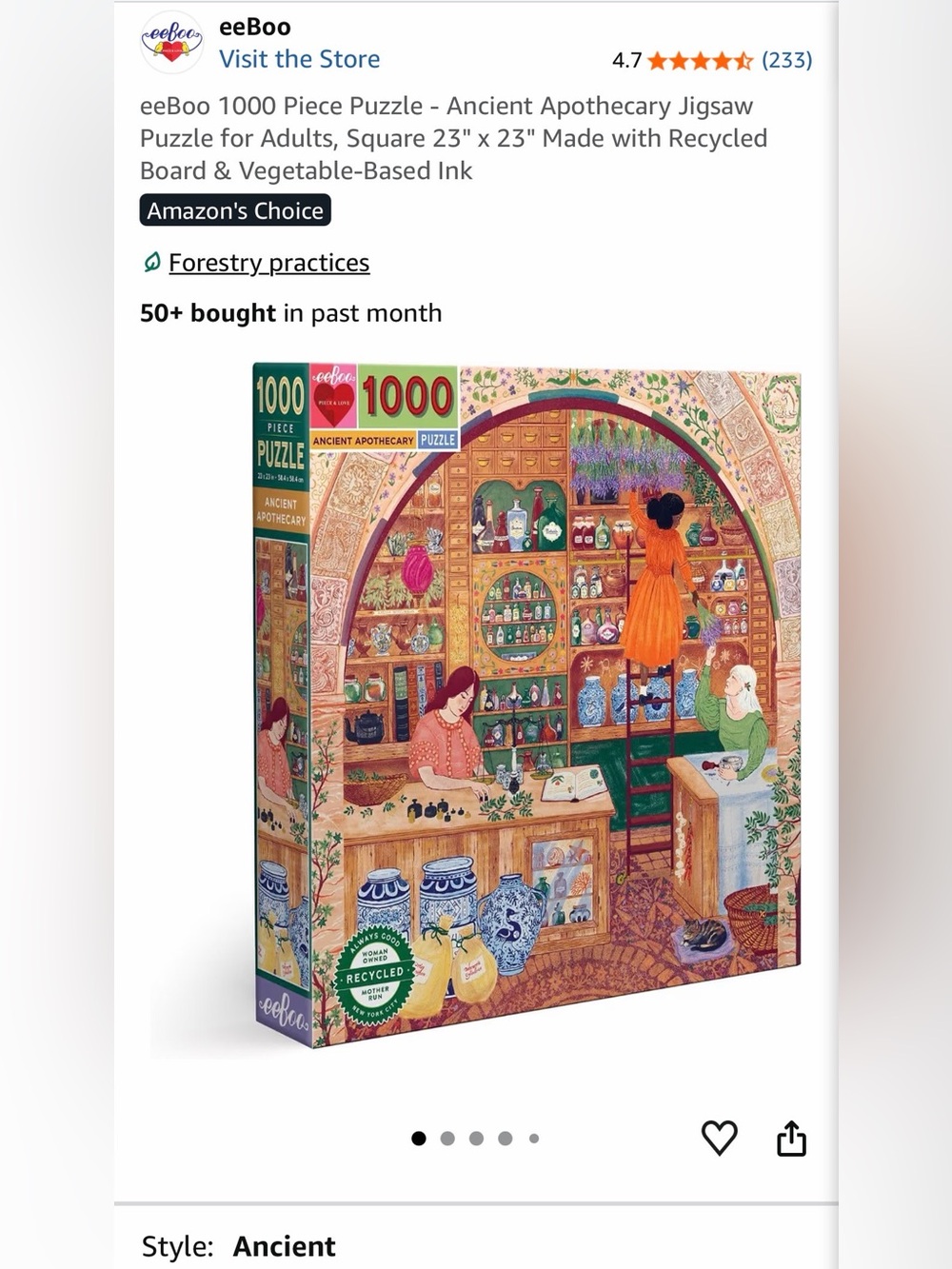 EeBoo 1000 piece “Ancient Apothecary”